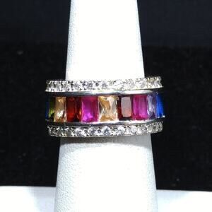 Vintage Multicolor Baguette Gemstone Ring, Rainbow Colors, US Size 6